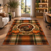 Tartan Plaid Turkey Rug in a living room with a desk and large windows