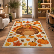 Cute Turkey Kids Rug in a living room with a desk and large windows