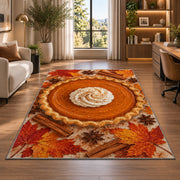 Pumpkin Pie Rug in a living room with a desk and large windows