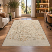 Minimalist Turkey Line Art Rug in a living room with a desk and large windows