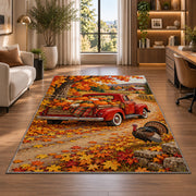 Red Vintage Truck Pumpkin Rug in a living room with a desk and large windows