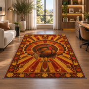 Turkey Sunburst Rug in a living room with a desk and large windows