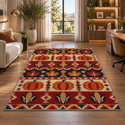 Southwestern Pumpkin Corn Rug in a living room with a desk and large windows