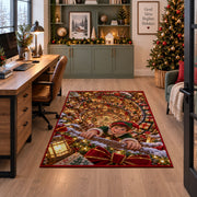 Christmas Elf Toy Workshop Rug under a desk in a festive study