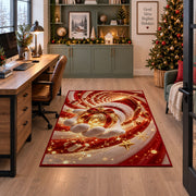 Santa Glove Golden Ornament Christmas Rug under a desk in a festive study