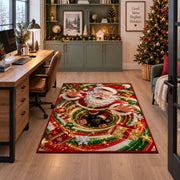 Cheerful Santa Christmas Rug under a desk in a festive study