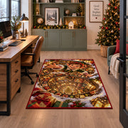 Christmas Elf Golden Workshop Spiral Rug under a desk in a festive study