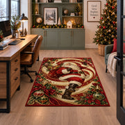 Santa swirl Christmas rug under a desk in a festive study