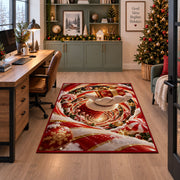 Golden Bell Christmas Rug under a desk in a festive study