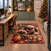 Santa Hat Christmas Rug under a desk in a festive study