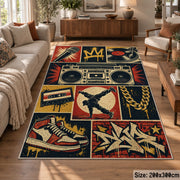Hip Hop Street Music Collage area rug in navy, red and gold, view 7