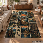Deer Hunting Adventure Collage area rug in muted blue, tan and forest green, view 7