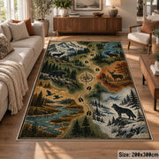 Woodland Wildlife Trail Map area rug in sage green, tan and blue, view 7