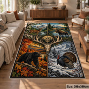 Stag Compass Wilderness Panels area rug in autumn orange, green and cream, view 7