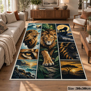 Lion Savanna Panel Collage area rug in gold, olive and midnight blue, view 7