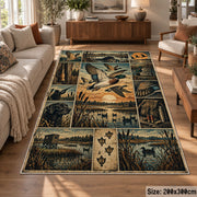 Hunter's Woodland Scene Collage area rug in muted green, tan and ochre, view 7