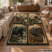 Wildlife Playing Card Panels area rug in cream, sage and dark brown, view 7