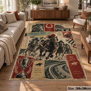 Classic Horse Race Poster Collage area rug in warm cream, rust and sage, view 7