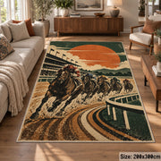 Racehorse on a Sunset Track area rug in sunset orange, cream and forest green, view 7