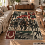 Horse Racing Trophy Collage area rug in cream, burgundy and charcoal, view 7