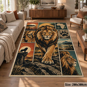 Majestic Lion Savanna Collage area rug in golden brown, sage and blue, view 7