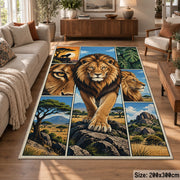 Walking Lion Landscape Panels area rug in gold, deep blue and green, view 7
