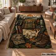 Hunting Boots and Woodland Gear area rug in earth brown, olive and tan, view 7