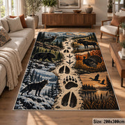 Animal Tracks and Mountain Wildlife area rug in slate blue, cream and rust, view 7