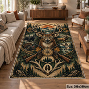 Deer Antler Compass Emblem area rug in pine green, tan and copper, view 7