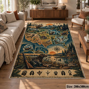 Wilderness Landscape Map area rug in muted blue, tan and green, view 7