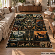 Woodland Hunting Camp Grid area rug in warm brown, sage and charcoal, view 7