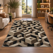 3D Geometric Cube Area Rug, Black Beige Optical Illusion Rug, Modern Living Room Decor - Image 7