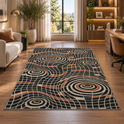 Optical Spiral Grid Area Rug, Black Orange Geometric Illusion Rug, Bold Modern Room Decor - Image 7