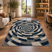 Spiral Optical Illusion Area Rug, Navy Cream Geometric Swirl Rug, Modern Statement Decor - Image 7