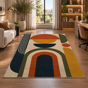 Mid Century Geometric Area Rug, Orange Olive Arch Shapes Rug, Retro Modern Room Decor - Image 7