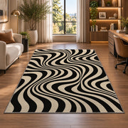 Wavy Optical Illusion Area Rug, Black Cream Swirl Pattern Rug, Modern Statement Room Decor - Image 7