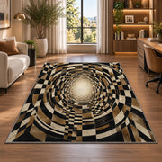Checkerboard Tunnel Area Rug, Black Beige Optical Illusion Rug, Retro Geometric Room Decor - Image 7