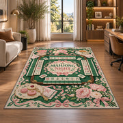 Pink Rose Mahjong Night Rug for Game Room Decor in a bright home office