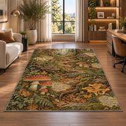 Autumn woodland path with toadstools rug in a bright home office