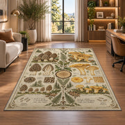 Vintage morel and chanterelle botanical study rug in a bright home office