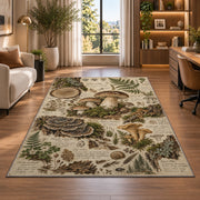 Vintage forest floor naturalist sketch rug in a bright home office