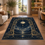 Moonlit celestial arch over the sea rug in a bright home office