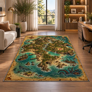 Turquoise treasure island map rug in a bright home office