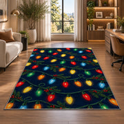 Vintage Christmas Lights rug in a living room with a desk and large windows