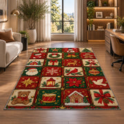 Advent Calendar Doors rug in a living room with a desk and large windows