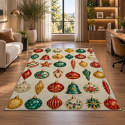 Vintage Glass Ornaments rug in a living room with a desk and large windows