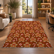 Gingerbread Cookie Pattern rug in a living room with a desk and large windows