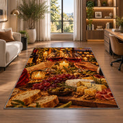 wine toast candlelight rug in a living room with a desk and large windows