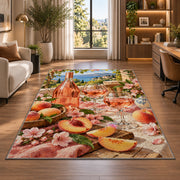 rose wine summer rug in a living room with a desk and large windows