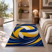 Swirling Volleyball Rug in a bedroom with an arched window